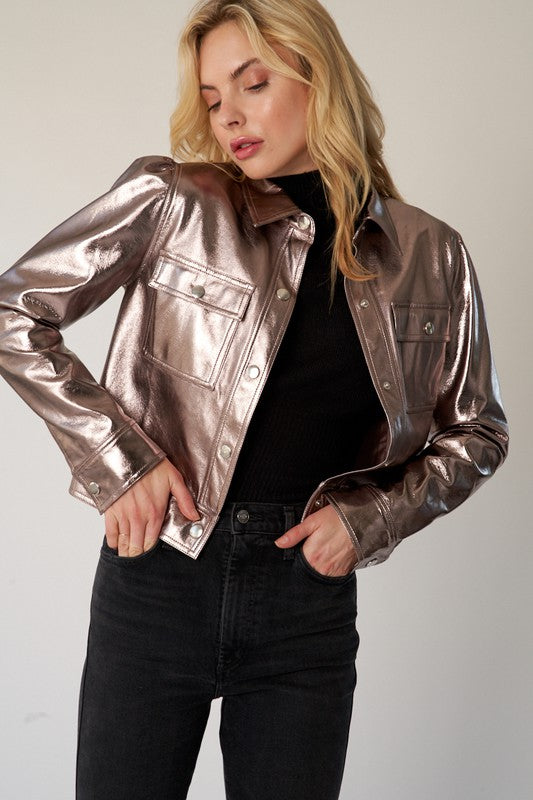 ROSE GOLD METALLIC TRUCKER JACKET