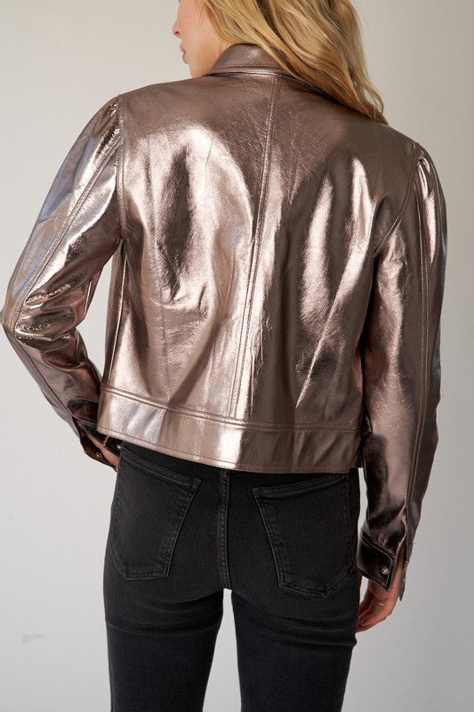 ROSE GOLD METALLIC TRUCKER JACKET