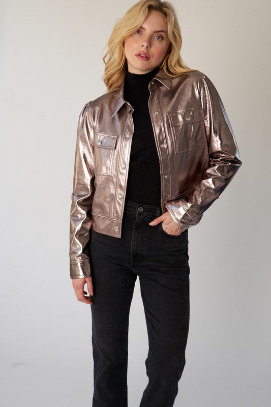 ROSE GOLD METALLIC TRUCKER JACKET