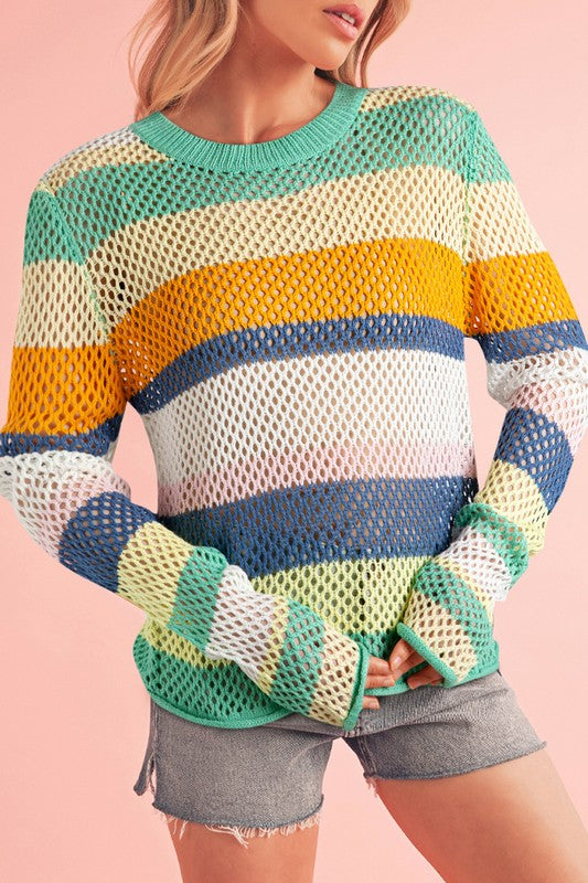 Colorblock Striped Hollow Knitted Top (Color Options)