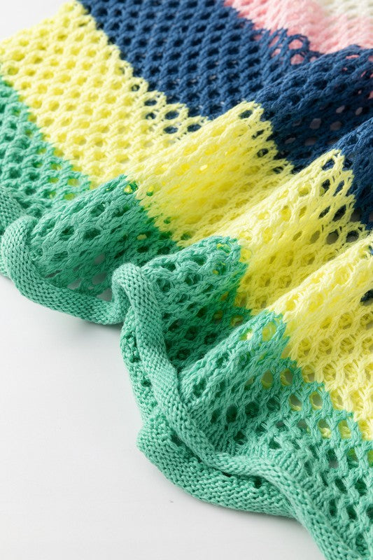 Colorblock Striped Hollow Knitted Top (Color Options)