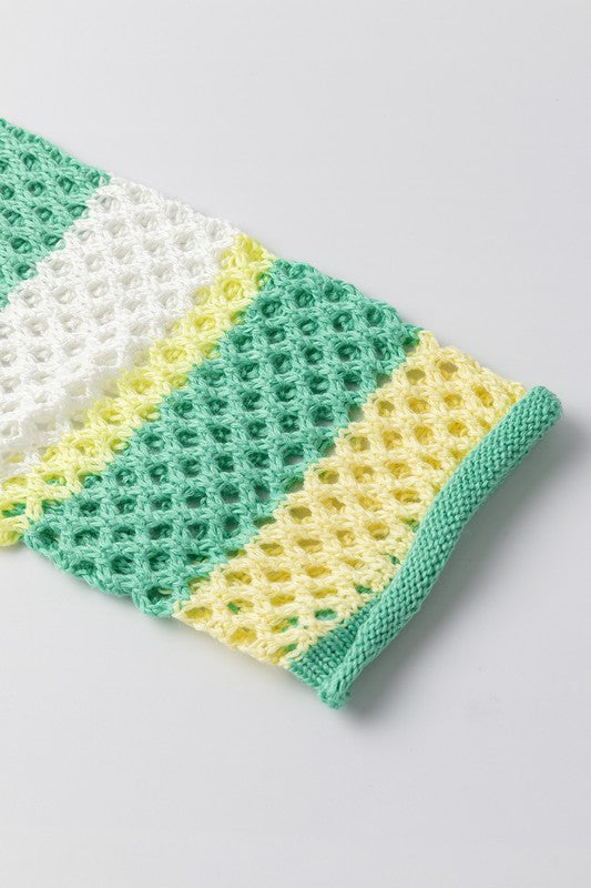 Colorblock Striped Hollow Knitted Top (Color Options)
