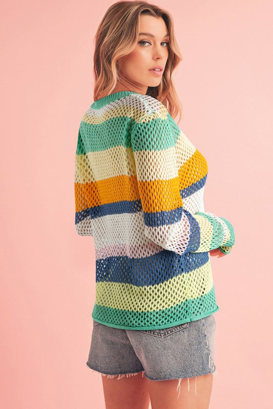 Colorblock Striped Hollow Knitted Top (Color Options)