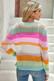 Colorblock Striped Hollow Knitted Top