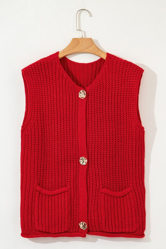 SPRING Textured Knit Buttoned Sweater Vest (Color Options)
