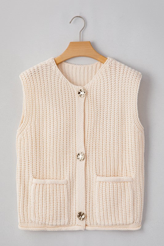 SPRING Textured Knit Buttoned Sweater Vest (Color Options)