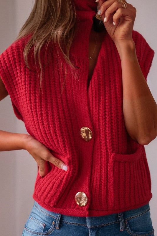 SPRING Textured Knit Buttoned Sweater Vest (Color Options)