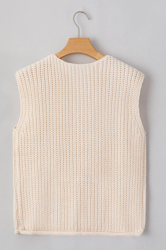 SPRING Textured Knit Buttoned Sweater Vest (Color Options)