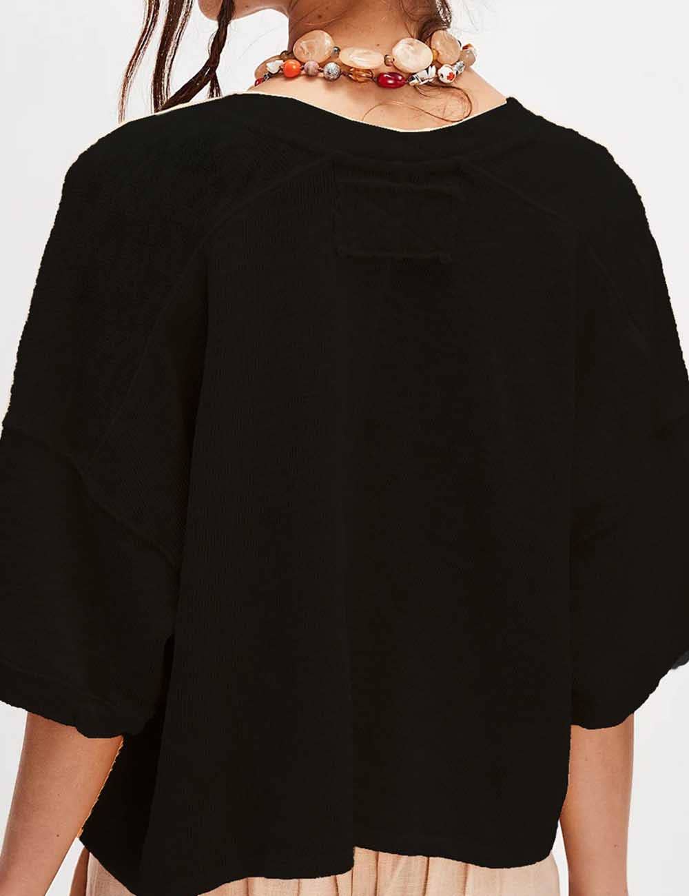 Sweetkama - Ladies Solid Color Midi Sleeves Knitted Cardigan