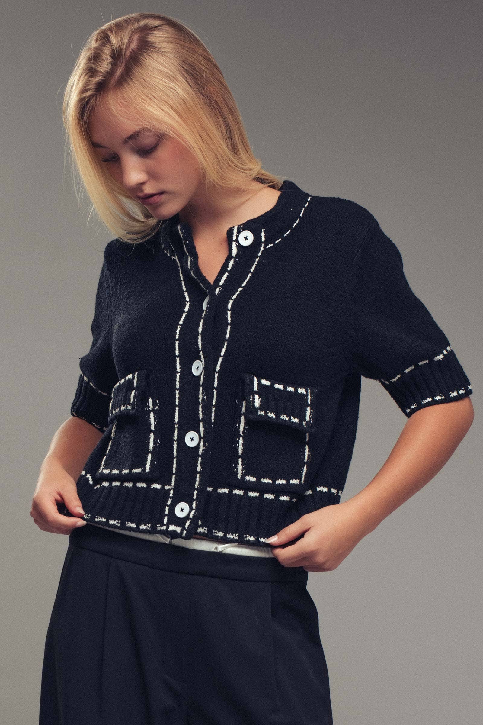 Stunning Short Sleeve Button Waist Crop Cardigan