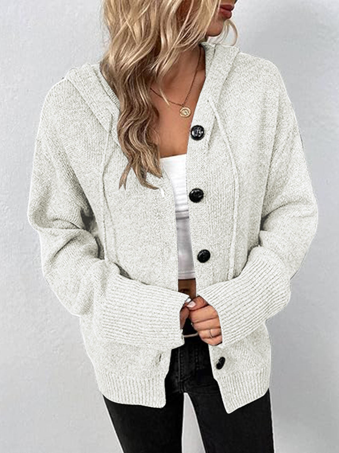 Cable Knit Drawstring Hoodie Cardigan (Color Options)