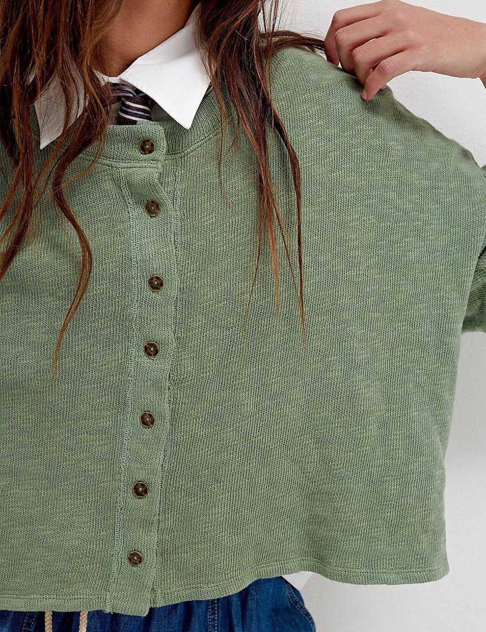 Sweetkama - Ladies Solid Color Midi Sleeves Knitted Cardigan