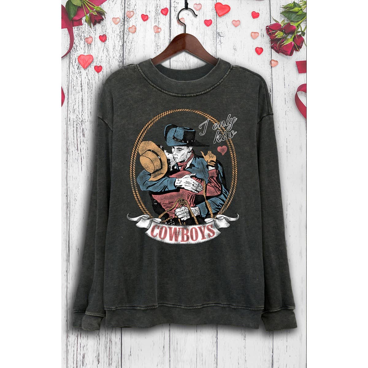 I ONLY KISS COWBOYS LONG SLEEVE SWEATSHIRTS: White / M