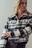 Fashion Week - FLEECE PLAID PRINT JACKET: BLACK WHITE