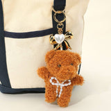 PLUSHIE Teddy Bear Pearl Heart Bow Purse Charm Key Chain