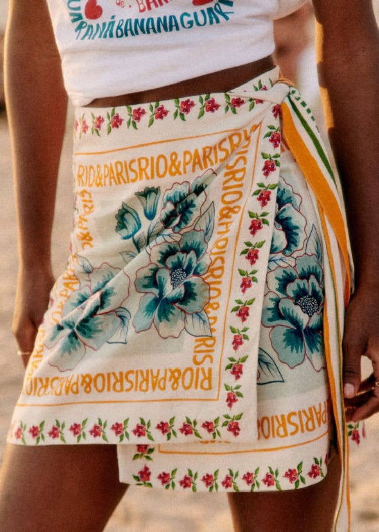 Vacation Print Asymmetrical Beach Mini Skirt