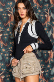 BUCKETLIST - IT2106 Contrast Details Armhole Collared Neck Top
