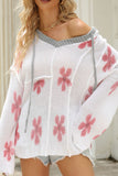Pink Flower Hoodie Knit Top