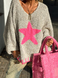Star V-Neck Oversize Sweater (Color Options)