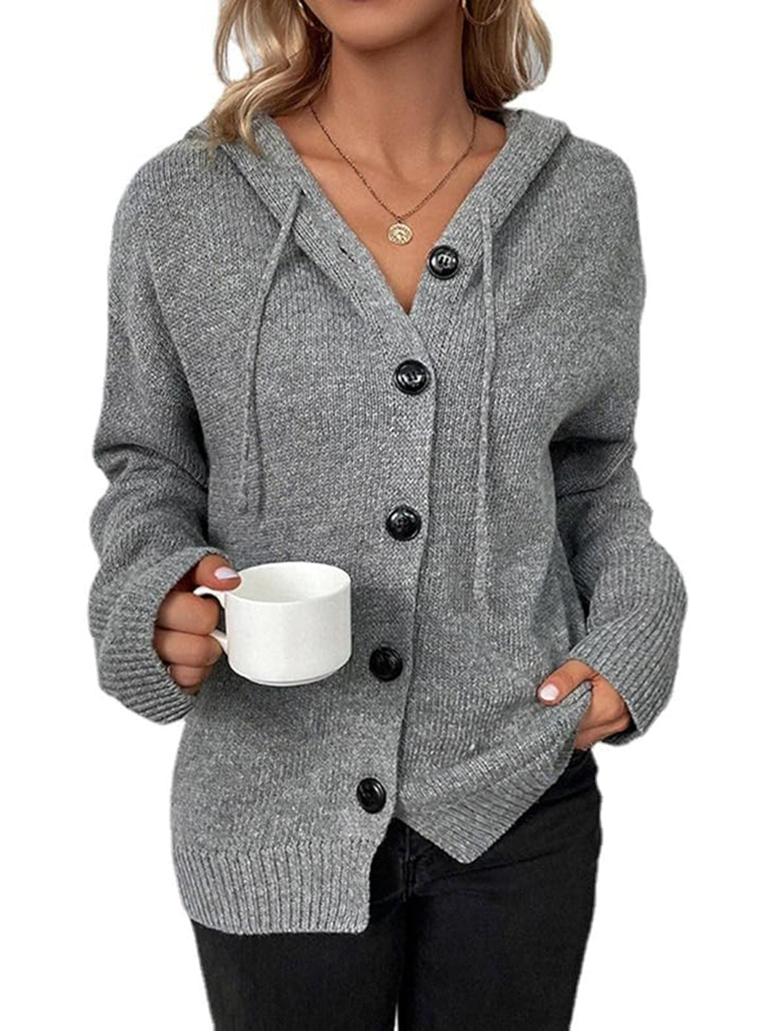Cable Knit Drawstring Hoodie Cardigan (Color Options)