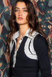 BUCKETLIST - IT2106 Contrast Details Armhole Collared Neck Top