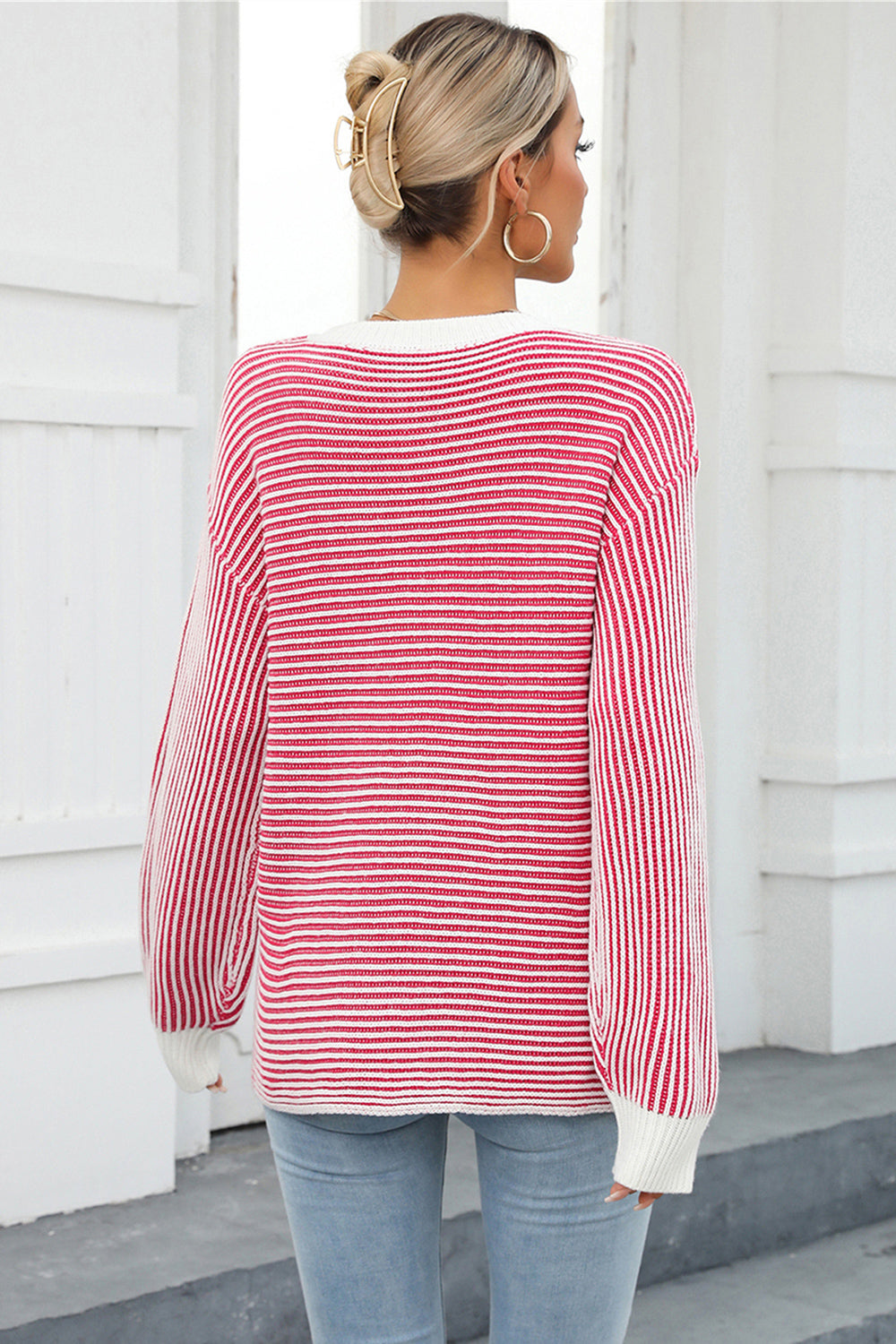 STRIPE LONG SLEEVE KNIT TOP ( Color Options)