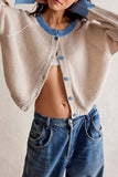 Rosa Clothing - Contrast trim Slouchy button down cropped knit cardigan