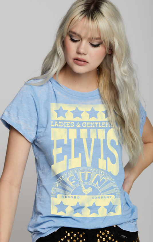 Recycled Karma - 302579 - 1130 Elvis X Sun Records Burn Out Tee: L / Washed Denim
