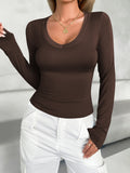 Fitted V-Neck Long Sleeve T-Shirt