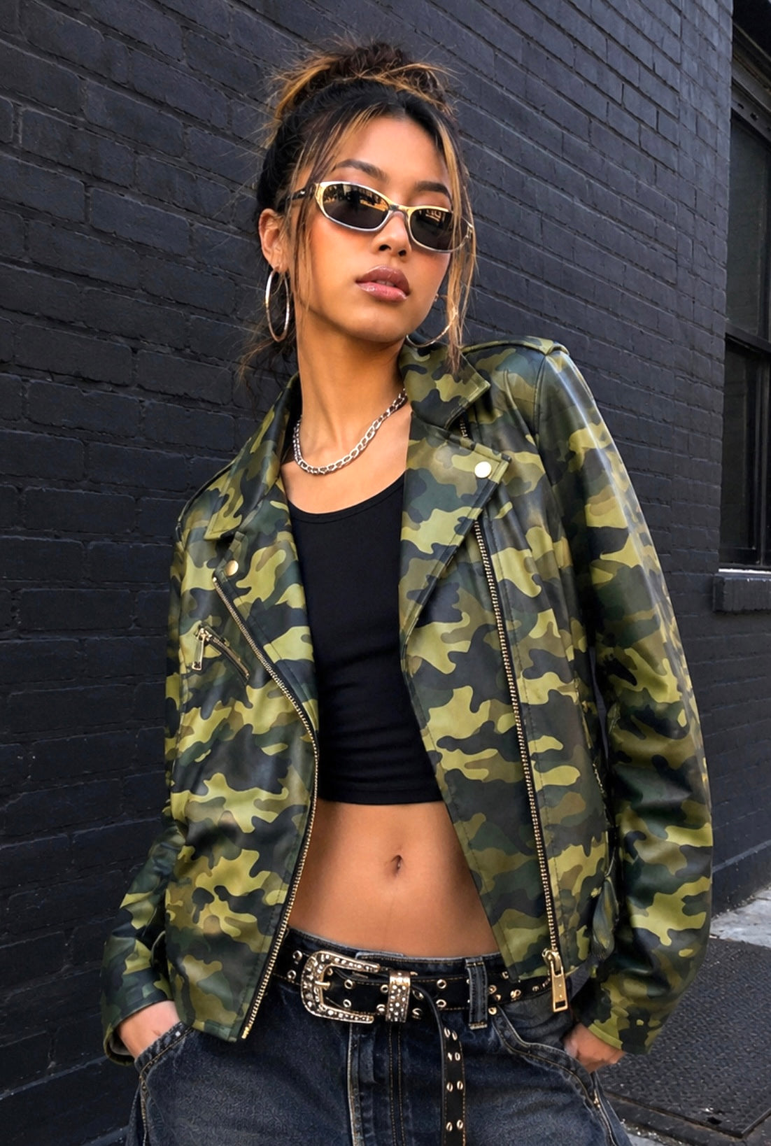 Vintage Michael Kors Camo Vegan Moto Jacket
