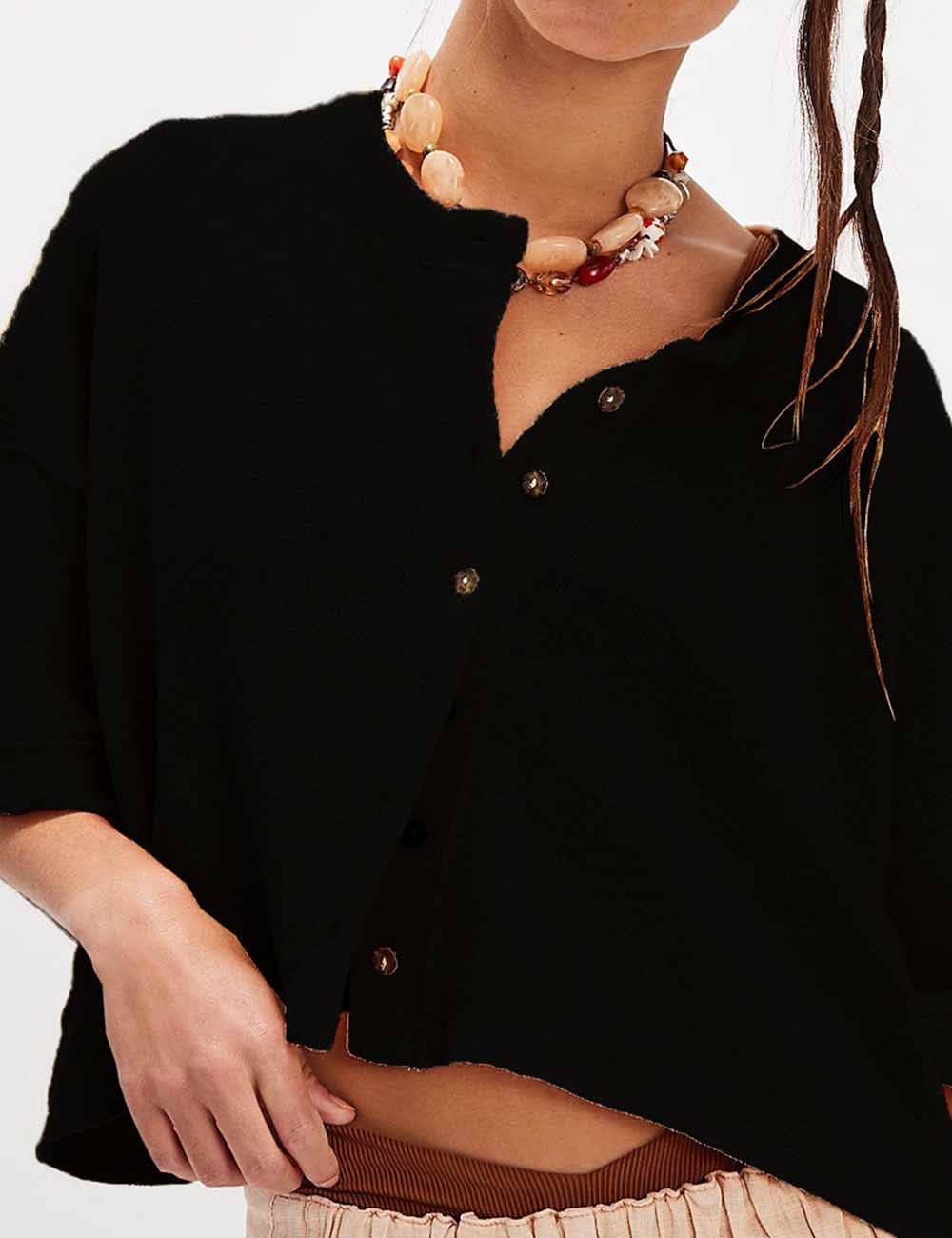 Sweetkama - Ladies Solid Color Midi Sleeves Knitted Cardigan