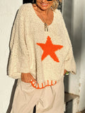 Star V-Neck Oversize Sweater (Color Options)