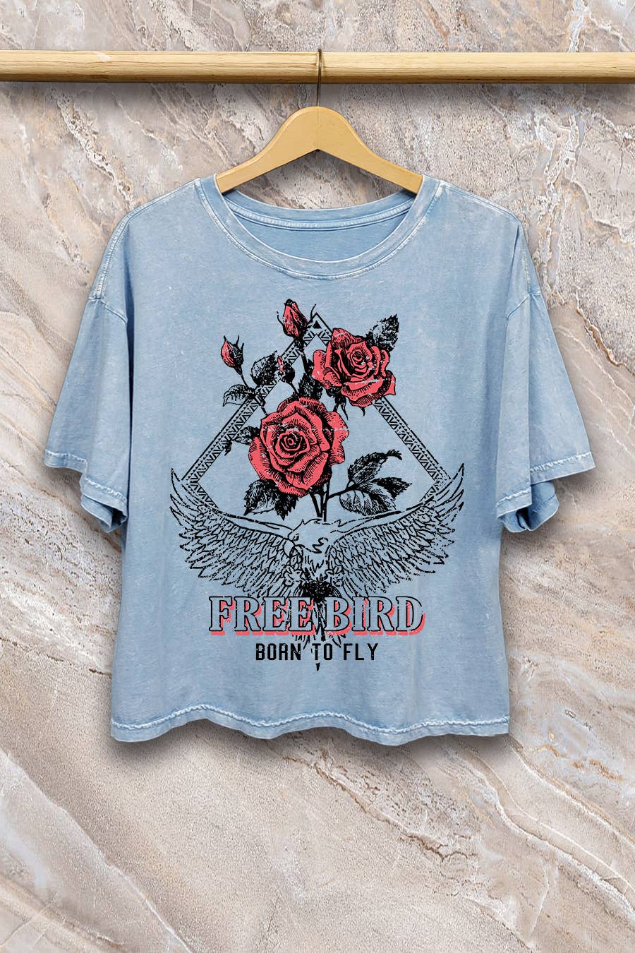 ROBIN EGG BLUE Free Bird - Mineral Washed Long Crop Top