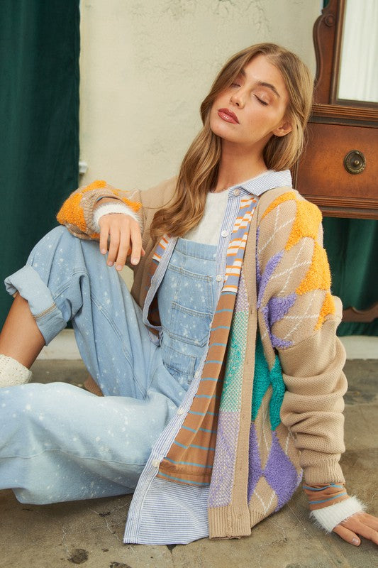 Plush Argyle Knit Cardigan (COLOR OPTIONS)