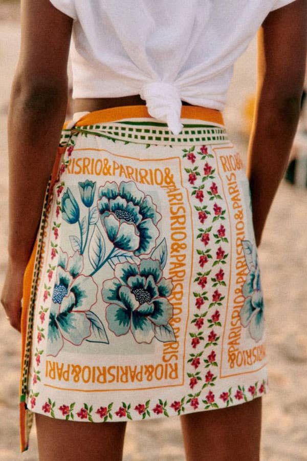 Vacation Print Asymmetrical Beach Mini Skirt