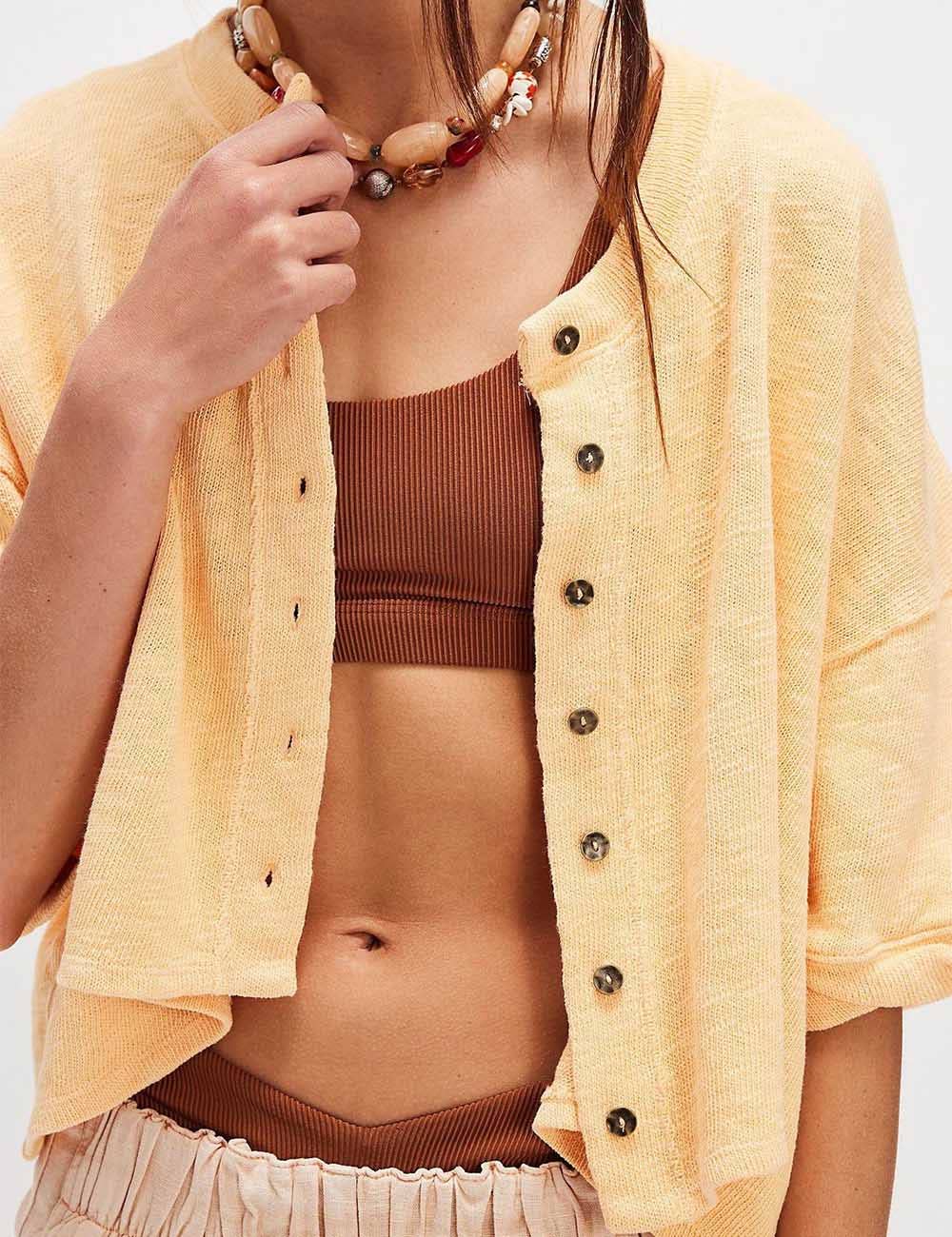 Sweetkama - Ladies Solid Color Midi Sleeves Knitted Cardigan
