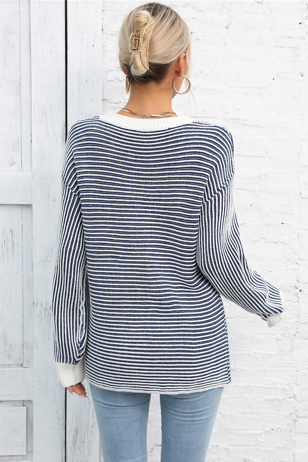 STRIPE LONG SLEEVE KNIT TOP ( Color Options)