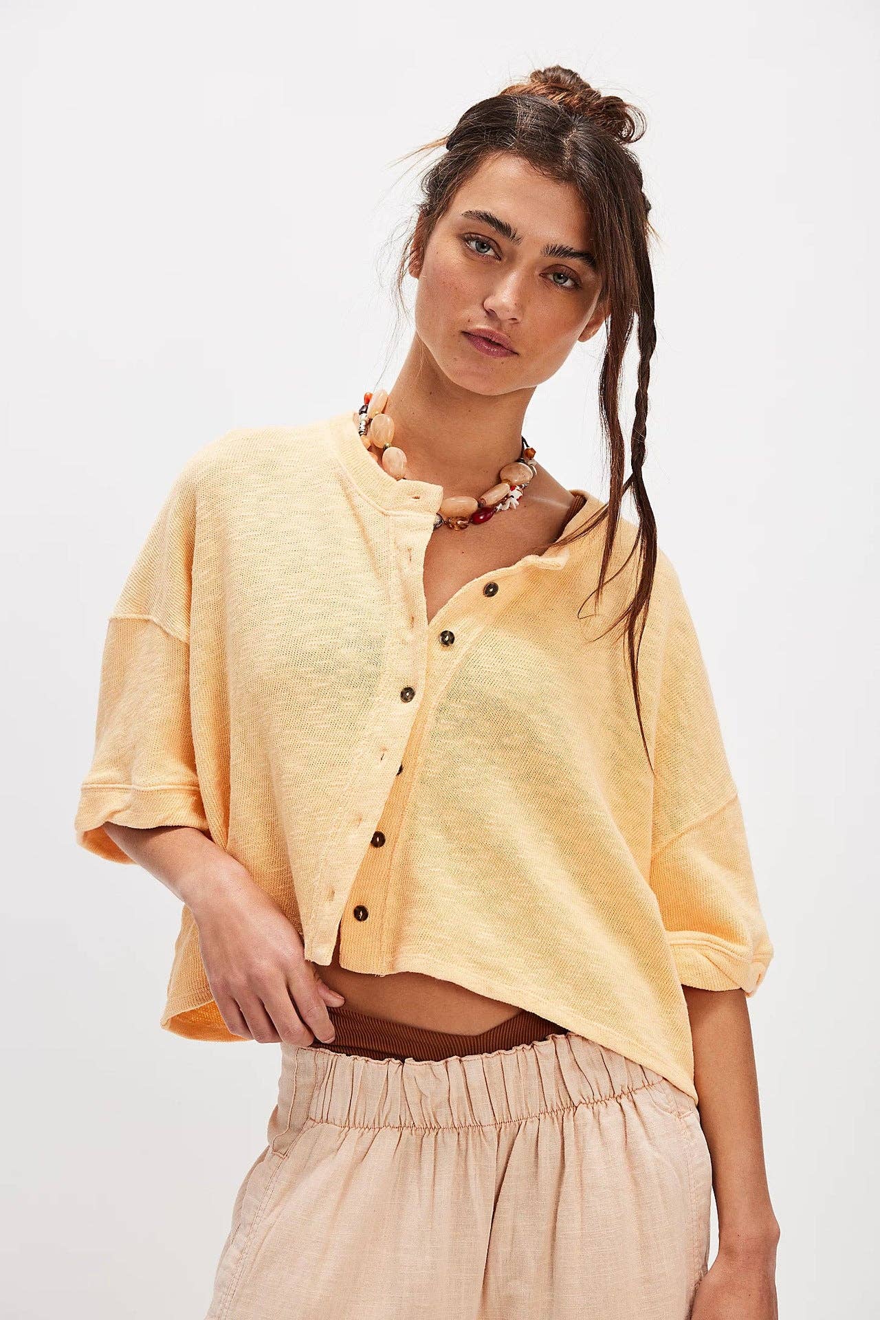 Sweetkama - Ladies Solid Color Midi Sleeves Knitted Cardigan