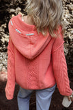 Coral Drawstring Cable-Knit HoodIe