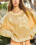 Star Patchwork Color Block Oversized Long Sleeve Top