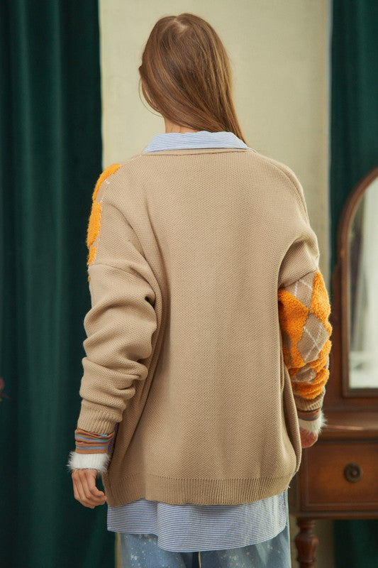 Plush Argyle Knit Cardigan (COLOR OPTIONS)