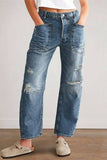 Distressed Large Front Pocket Straight Jeans