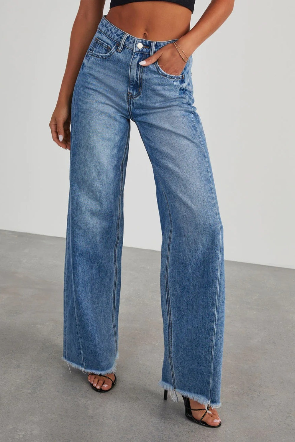 Raw Hem Wide Leg Jeans