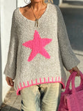 Star V-Neck Oversize Sweater (Color Options)
