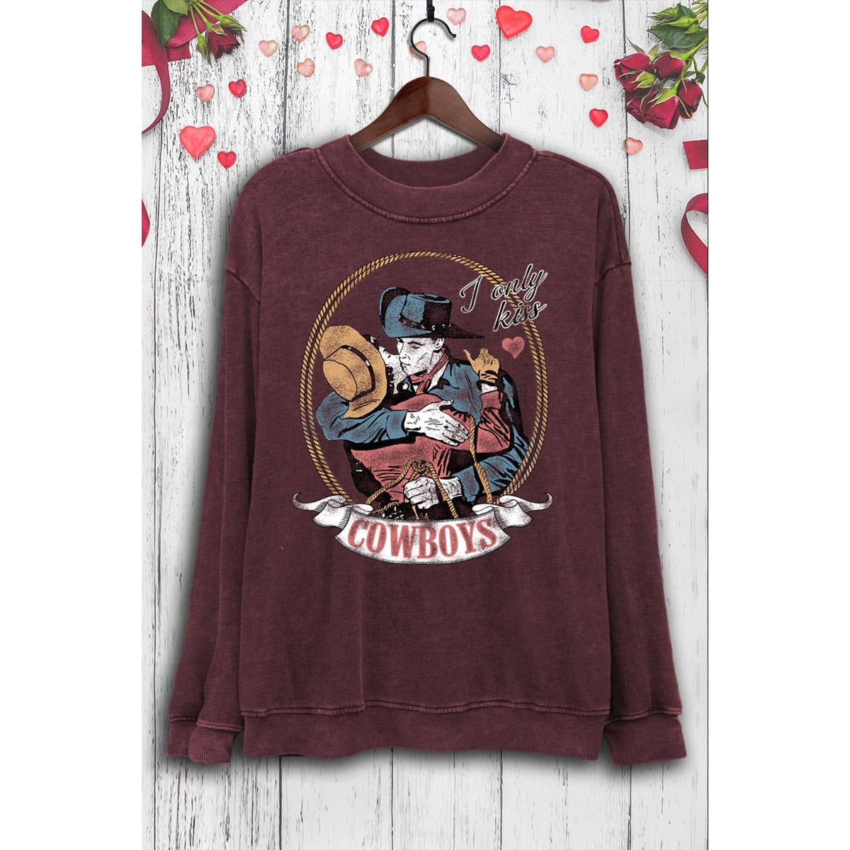 I ONLY KISS COWBOYS LONG SLEEVE SWEATSHIRTS: White / M