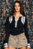BUCKETLIST - IT2106 Contrast Details Armhole Collared Neck Top