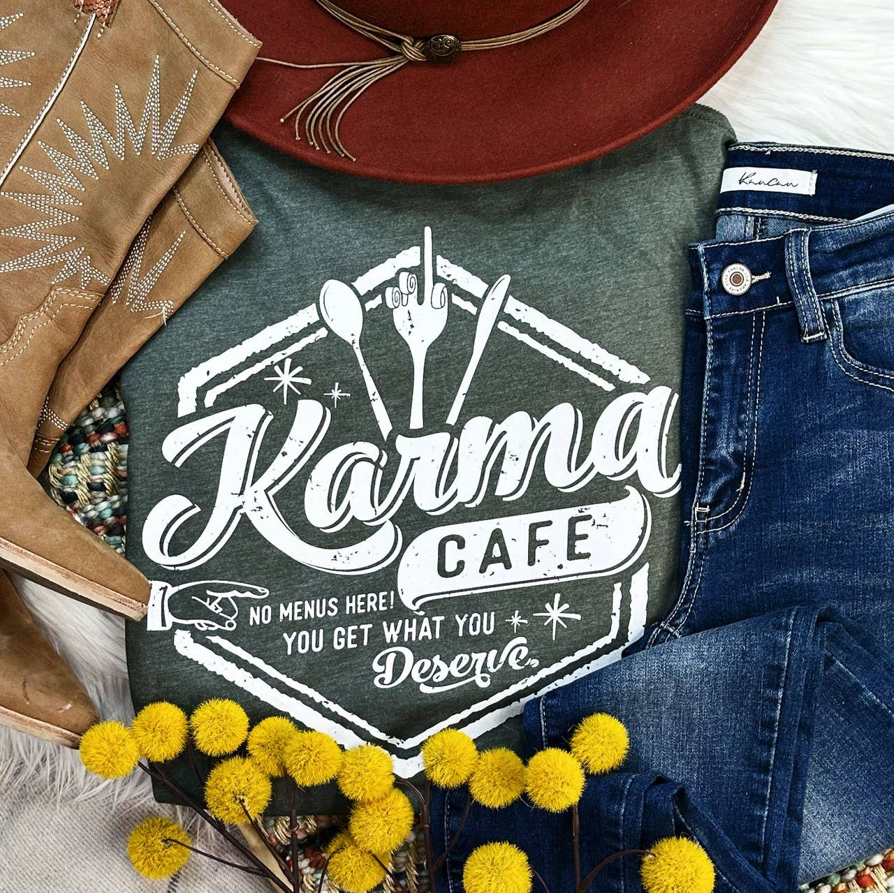 Karma Cafe Military Green Everyday Tee DROPS MARCH 8