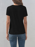 Heart Round Neck Short Sleeve T-Shirt