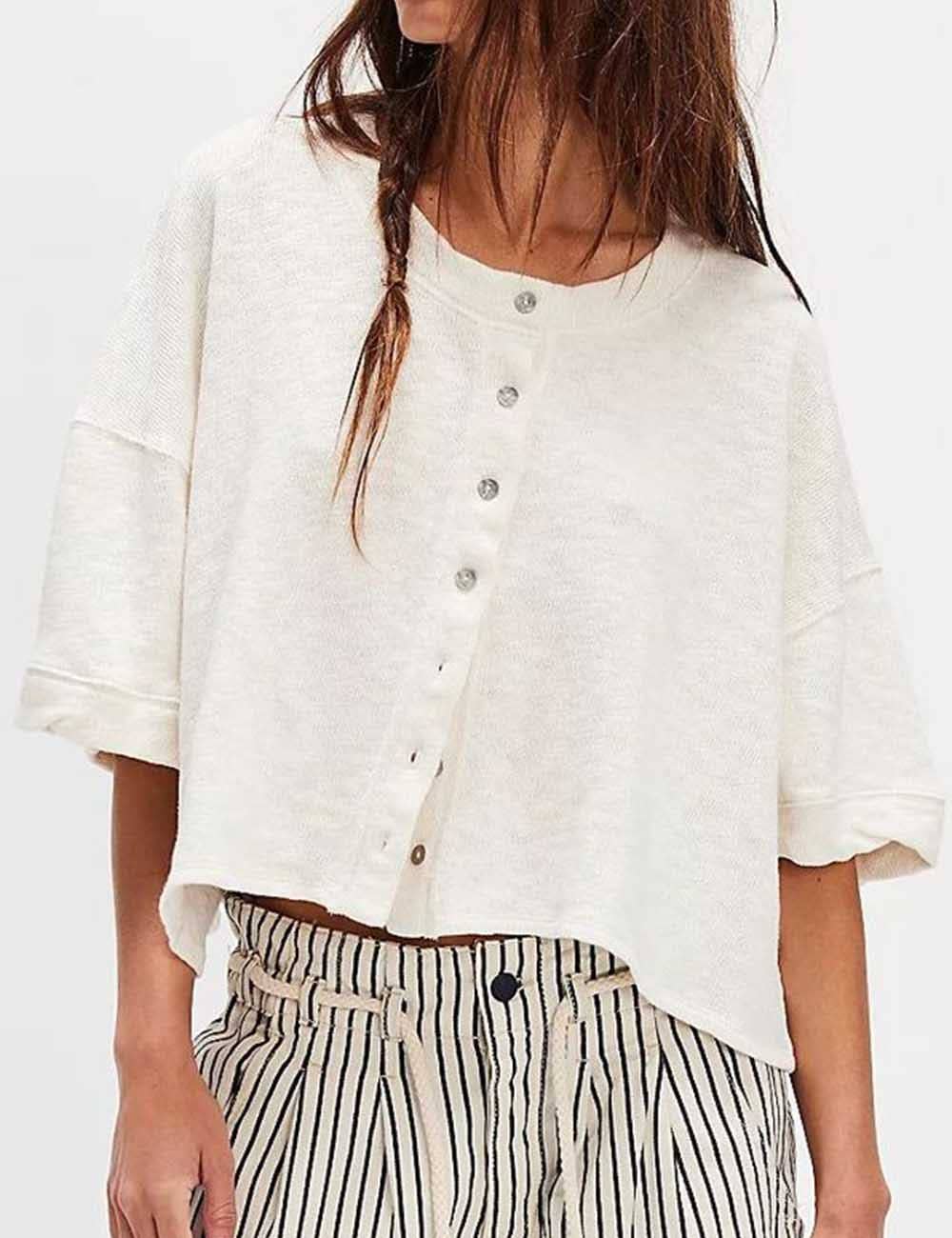 Sweetkama - Ladies Solid Color Midi Sleeves Knitted Cardigan