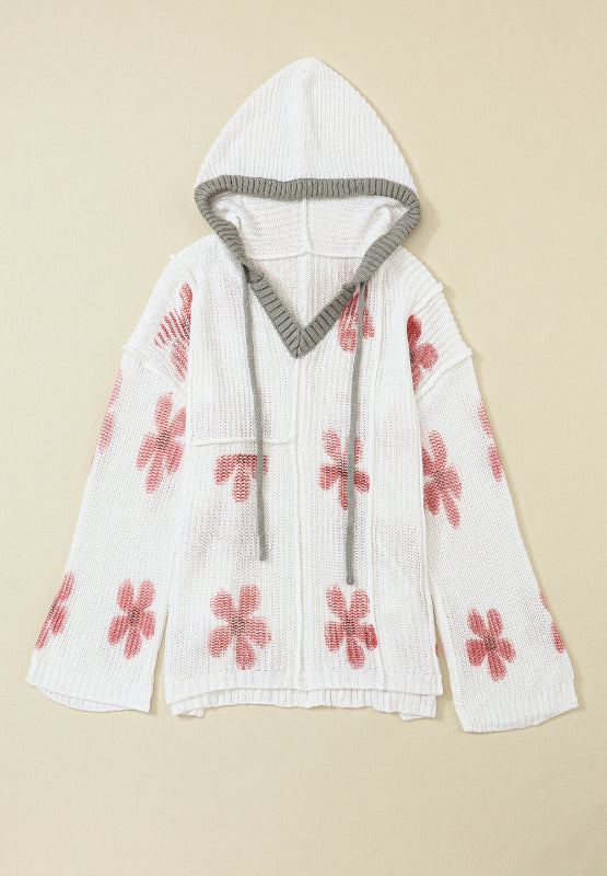 Pink Flower Hoodie Knit Top